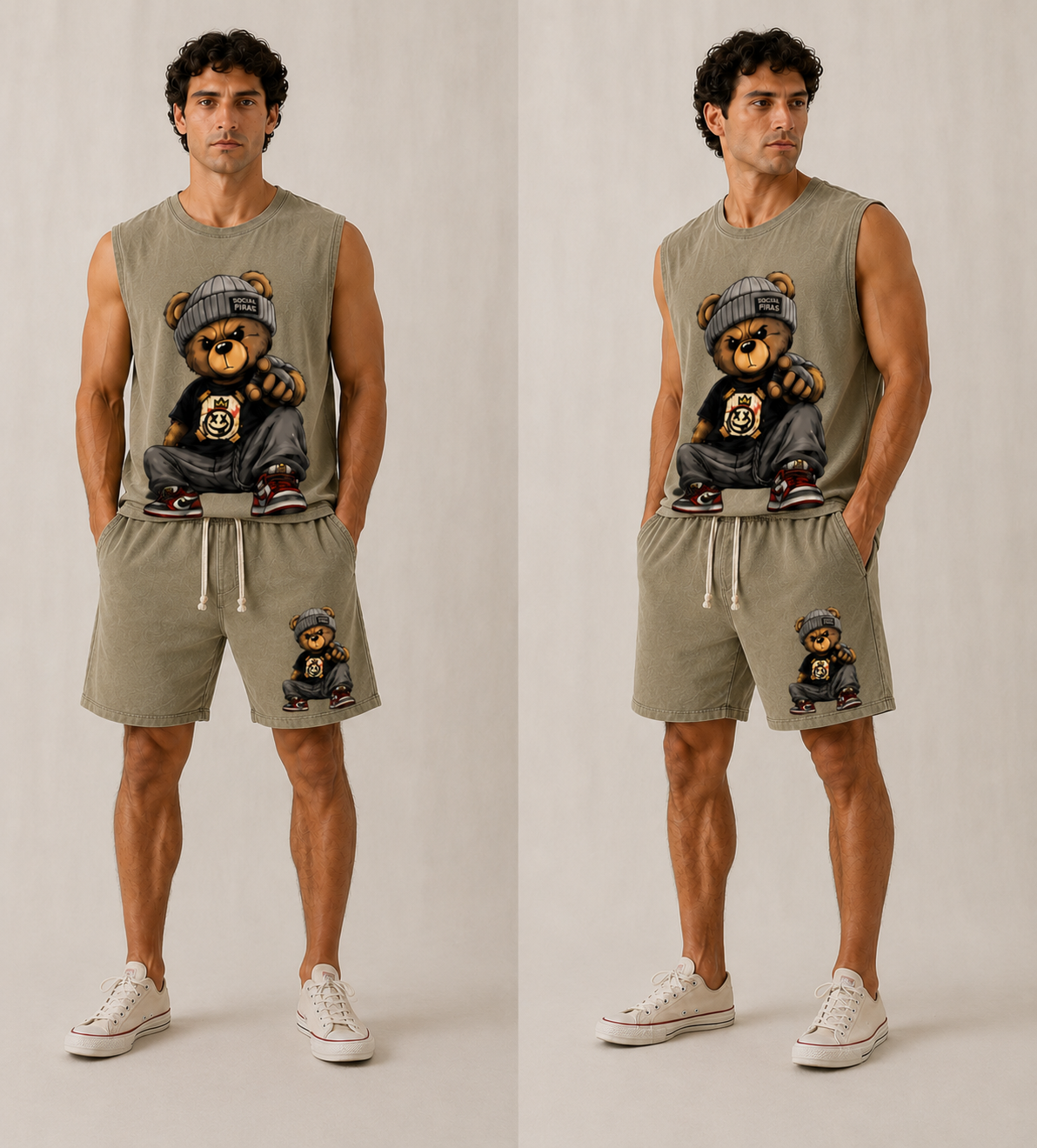 Streetwear Bear Vintage Tank and Short Pair